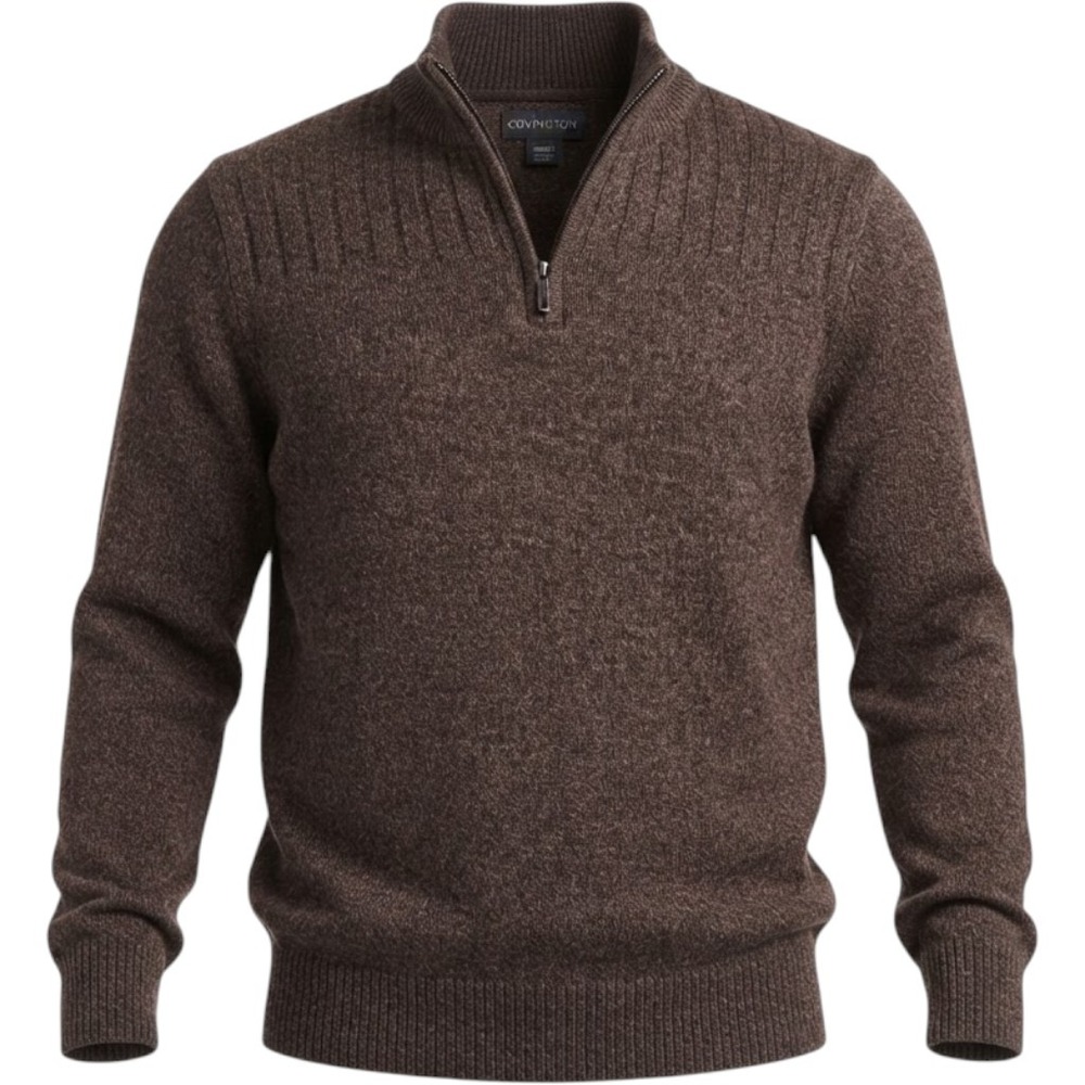 Covington Mens Brown Marled Quarter Zip Pullover Sweater Size Medium Mock Neck